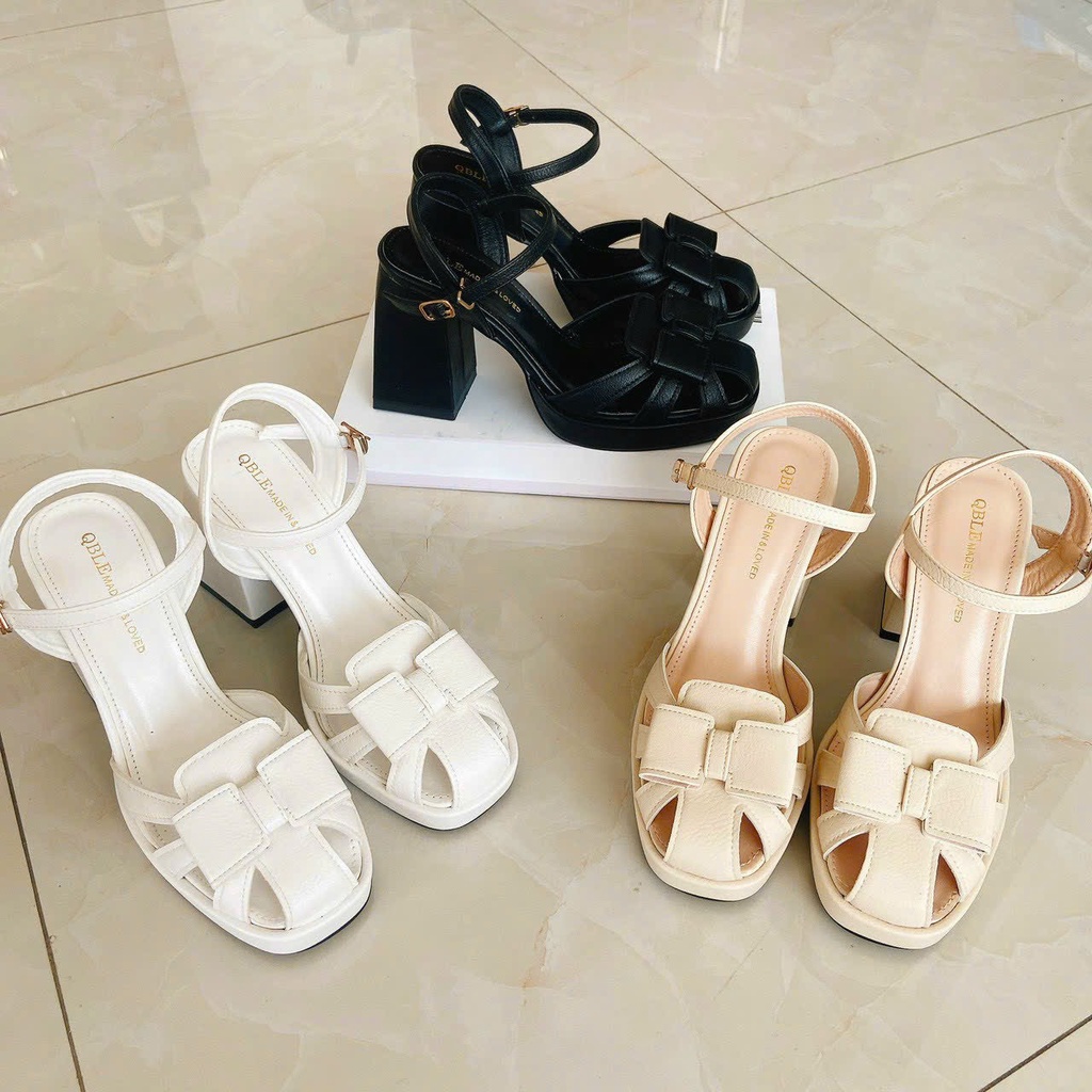 Giày sandal rọ nơ đế vuông 9 phân chất da sang xịn | Shopee Việt Nam