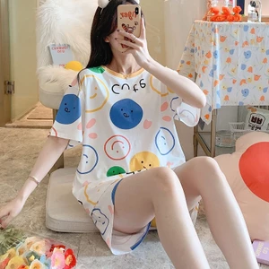 Bộ đồ ngủ tay ngắn dáng rộng thời trang mùa hè dễ thương cho nữ Lff0704