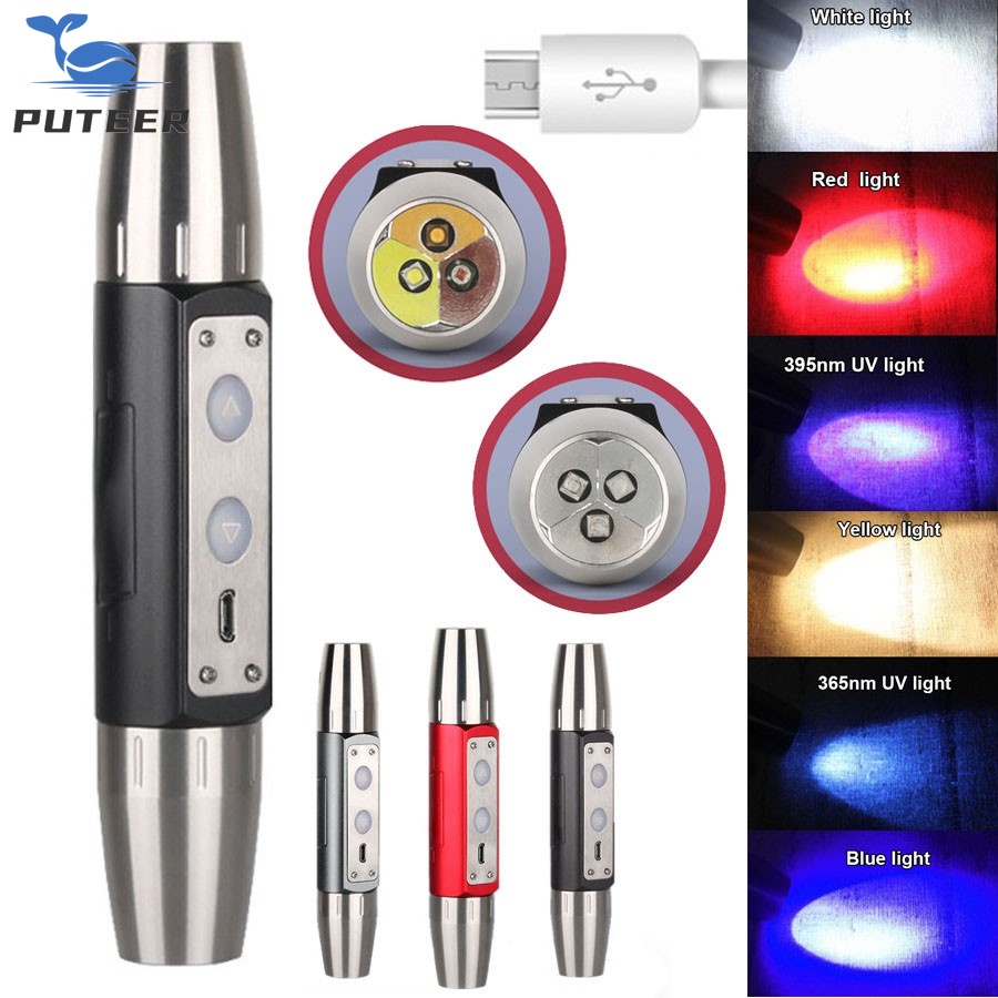 Đèn pin thử nghiệm ngọc bích 6 màu Đèn pin Led có thể sạc lại USB 395nm 365nm UV Tím Trắng Vàng Bóng đèn Led đỏ Đèn cực tím ❆ ❈ ❈ USB ❈ ❈ 🍒 ✸ ❈ ❈ ❈ ❈