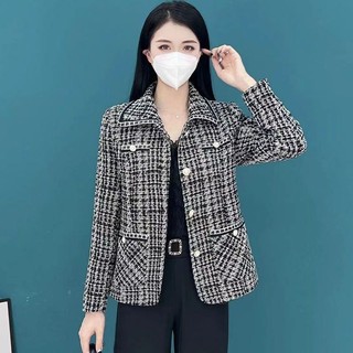 Xiaoxiang Áo Khoác Ngắn Dáng Rộng Họa Tiết Kẻ Sọc Thời Trang Xuân Thu 2023 Phong Cách Pháp Cho Nữ