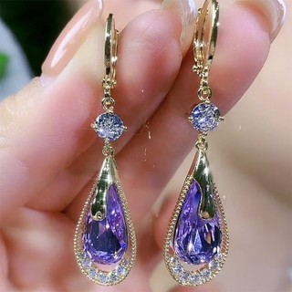 Khuyên Tai Hình Giọt Nước Đính Đá Pha Lê Phong Cách Hàn Quốc Thanh Lịch