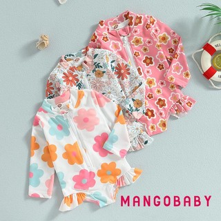 Mgg-kids Bé Gái Đồ Bơi Mùa Hè Hoa Dài Tay Dây Kéo Xù Áo liền quần Đồ Bơi Đi Biển Tắm Phù Hợp Với
