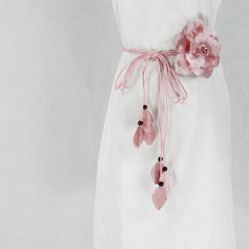 Self-Tie Waist Belt for Women Bohemian Seaside Braided Dress Belt with Flower