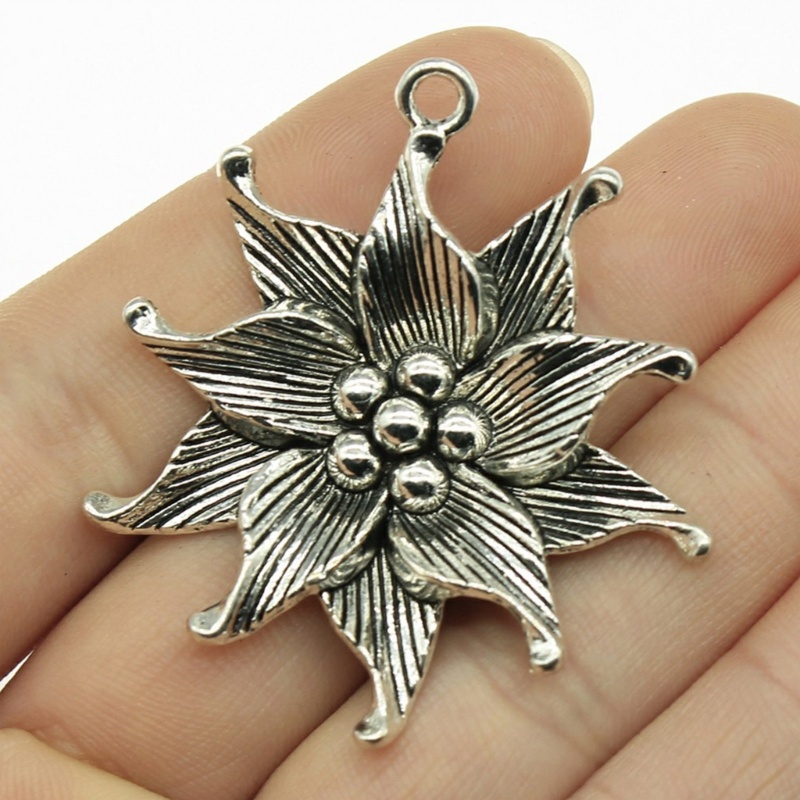 Jenniferab Hoa Rỗng Tua Rua Charm Mặt Dây Cổ Màu Bạc Khắc Hoa Thẻ