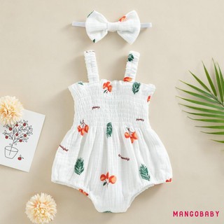 Mgg-baby Girl 2 Bộ Trang Phục Mùa Hè, Áo Liền Quần In Hình Anh Đào / Cà Rốt / Cây Không Tay Có Băng Đô