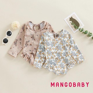 Mgg-kids Bé Gái Đồ Bơi Mùa Hè In Hoa Tay Dài Xù Áo liền quần Đồ Bơi Đi Biển Đồ Tắm Quần Áo Trẻ Em