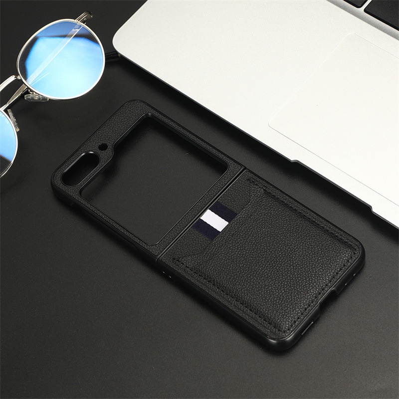 Ốp Điện Thoại Vỏ Cứng Da Cho Samsung Galaxy Z Flip 5 4 6 Flip5 Flip4 Flip6 5G Có Thẻ Holde Bảo Vệ Mùa Thu Bao