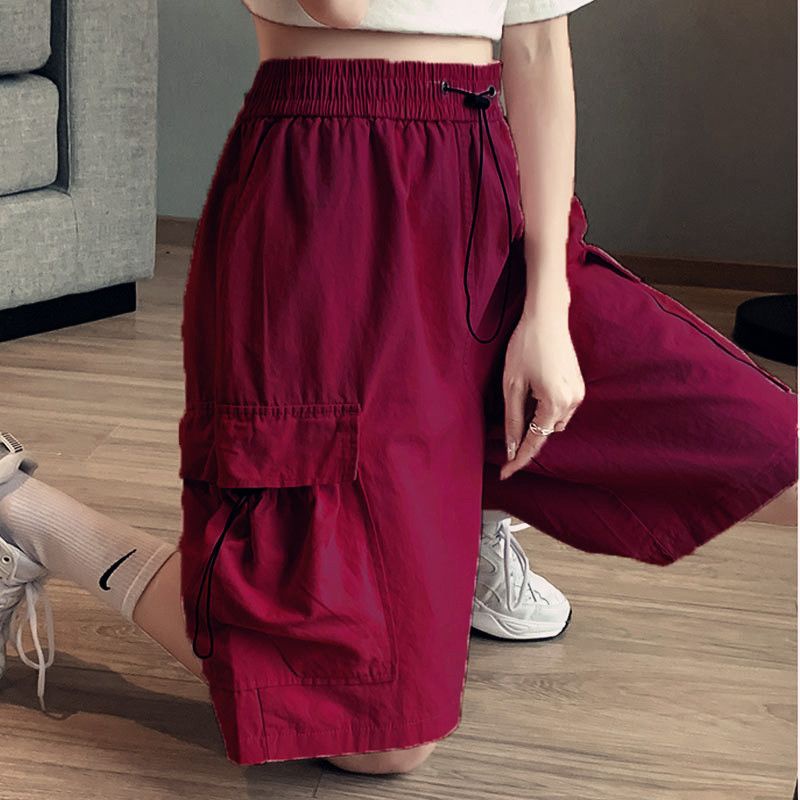 Ngọt Ngào Mát Hồng Quần Short Làm Việc Nữ Mùa Hè Mỏng Nhanh Khô Thường Ngày Quần Ống Rộng Rời Thẳng Crop Quần Short