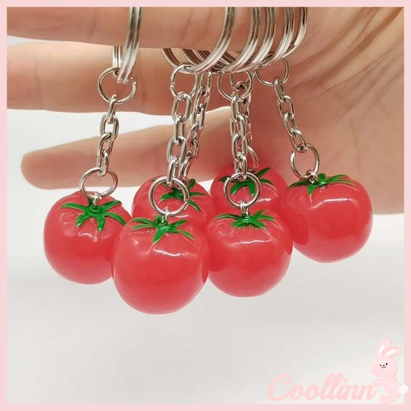 Coo mô phỏng sáng tạo mặt dây chuyền cà chua móc khóa nhựa chìa khóa phụ kiện ba lô chìa khóa xe hơi đồ trang sức fob cho nữ cô gái