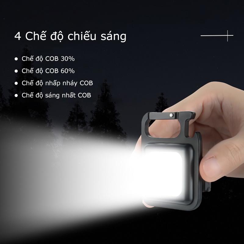 Móc chìa khoá đèn pin LED mini tích hợp mở bia, chống nước, dùng pin sạc, có nam châm đính kèm