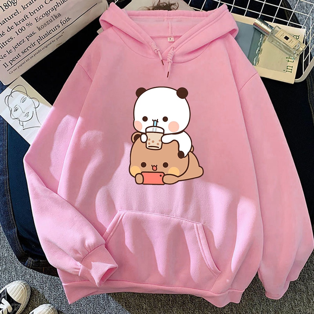 Bubu và dudu hoodie phụ nữ đồ họa thẩm mỹ vui nhộn kawaii bubble tea hoodies unisex anime harajuku vintage áo len chui đầu