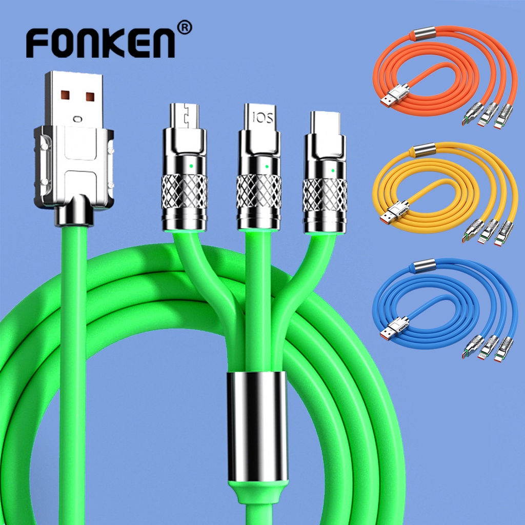 Ảnh Cáp sạc nhanh FONKEN chất liệu silicone và hợp kim kẽm 3 trong 1 120W 6A cổng type C 2