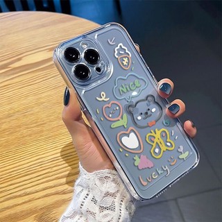 Ốp Điện Thoại Trong Suốt Chống Sốc Hình Gấu Và Bướm graffiti Cho iphone 13 12 11pro xr xsmax 7 8plus xr 14 15 15pro 15promax 14pro