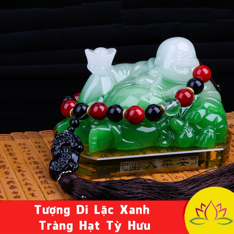 Set Tượng Phật Di Lặc Xanh Ngọc Kèm Chuỗi Hạt Và Nước Hoa Trang Trí Taplo Ô Tô - Để Bàn Làm Việc Bình An