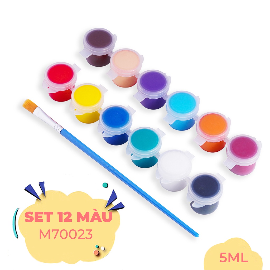 Màu Nước Poster 5ml 6-12 Màu, Màu Chuẩn, Độ Bám Giấy Tốt, Khô Nhanh, Mịn, Tô Tượng An Toàn Cho Người Dùng M70021/M70023