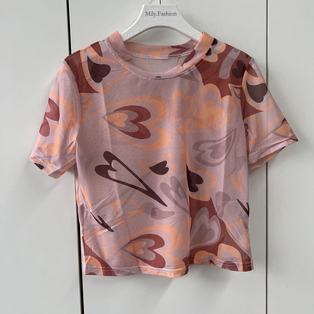 Milyfashion Ngụy Trang Gạc Mờ Cổ Tròn Chui Đầu Slim-fit Ôm Hơn Nhìn