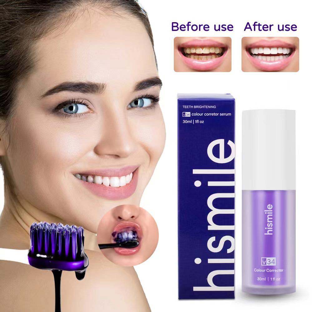 30ML Hismile V34 Tooth Whitening Mousse Purple Toothpaste Cleansing and Dissolving Stains, Fresh