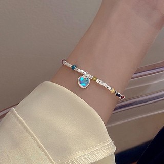 MEOWU Vòng Tay Trái Tim Silver Nhiều Màu Sắc Phong Cách Hàn Quốc