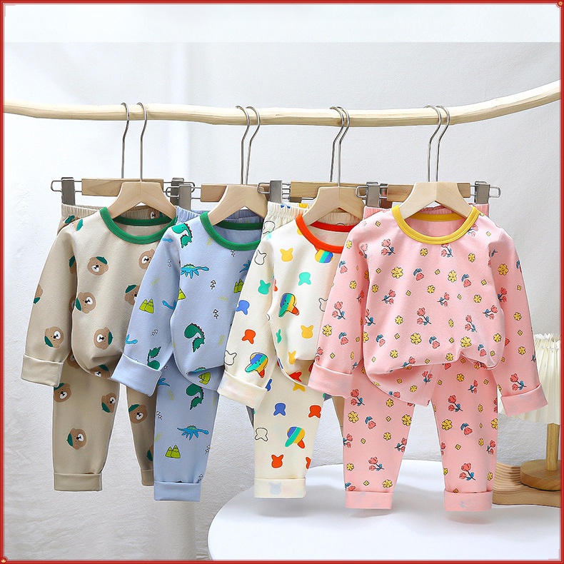 Quần Áo Gia Đình Trẻ Em Size 90-160 Bộ Đồ Ngủ Bé Trai Lycra Bộ Đồ Lót Xuân Thu Bé Gái Quần Áo Mùa Thu Không Xương Quần Áo Trẻ Em A3QK