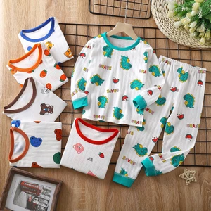 Trẻ Em Quần Áo Mùa Thu Quần Dài 90-160 Kích Thước Bé Trai Bé Gái Mùa Thu Phong Cách Mới Jacquard Cotton Bộ Đồ Lót Dài Tay Bộ Đồ Ngủ Nhà Quần Áo RKEJ