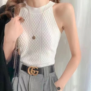 Áo tanktop SUXI dệt kim ôm sát cổ yếm đơn giản phong cách Hàn Quốc thời trang mùa hè