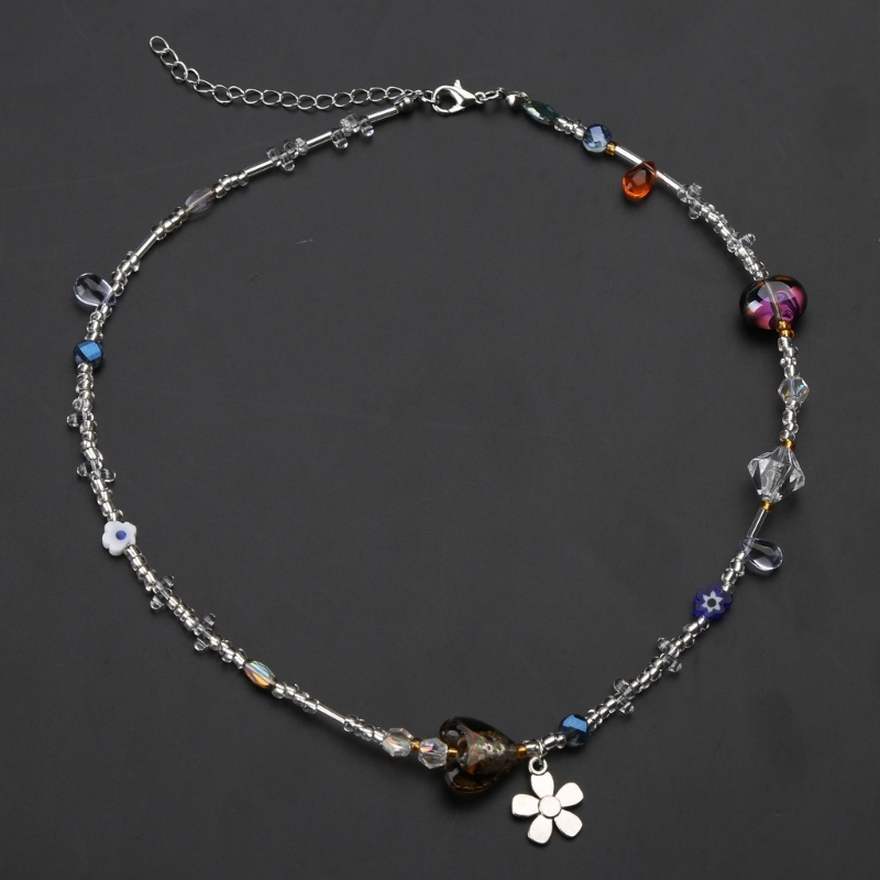 Fine Dinty Vòng cổ choker Hạt Pha Lê acrylic Hình Hoa Thanh Lịch Cho Nữ