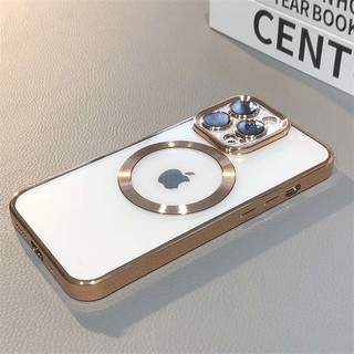 Ốp sạc không dây từ tính thời trang cho iPhone 13 12 11 Pro Max 14 Vỏ bảo vệ ống kính silicon mạ trong suốt sang trọng