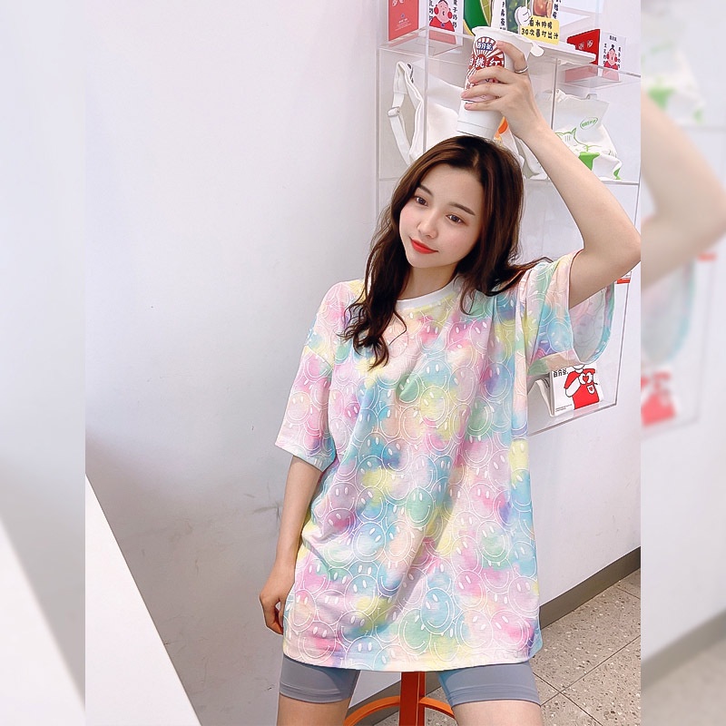Mùa hè Phong cách mới Tie-Dye Áo thun ngắn tay 90-2XL Trang phục cha mẹ và con cái Họ ba và bốn phiên bản Hàn Quốc Thời trang giản dị Mẹ-Con gái F