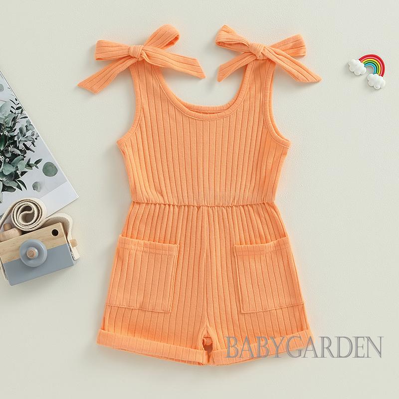 Bộ Áo Liền Quần Không Tay Màu Trơn Có Túi Dành Cho Bé Gái 6 Tháng-4 Tuổi