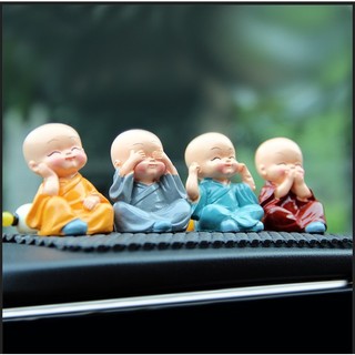 Bộ Tượng Chú Tiểu Hòa Thượng Tứ Không - Phật Phong Thủy Mini 4 Tư Thế, Trang Trí Xe Hơi, Để Bàn- 31