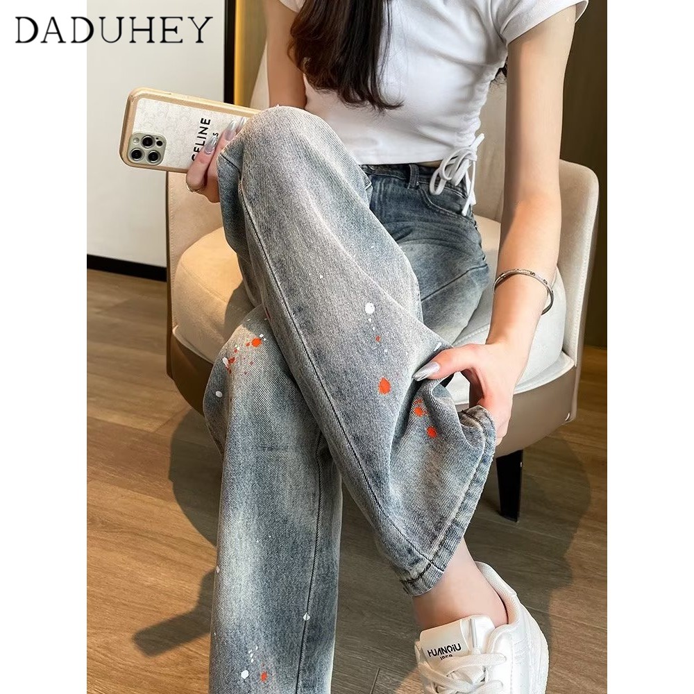 Ảnh Quần jean rách DADUHEY size lớn ống rộng dáng dài thoải mái cạp cao retro thời trang mới kiểu Mỹ cho nữ 2