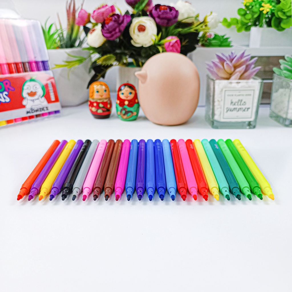 Bút Dạ Màu MONDEZ Loại 24 Màu, Bút Dạ Màu Sắc Sinh Động, Tươi Sáng, Chất Liệu Nhựa Cao Cấp, Không Phai, Bong Tróc M70013