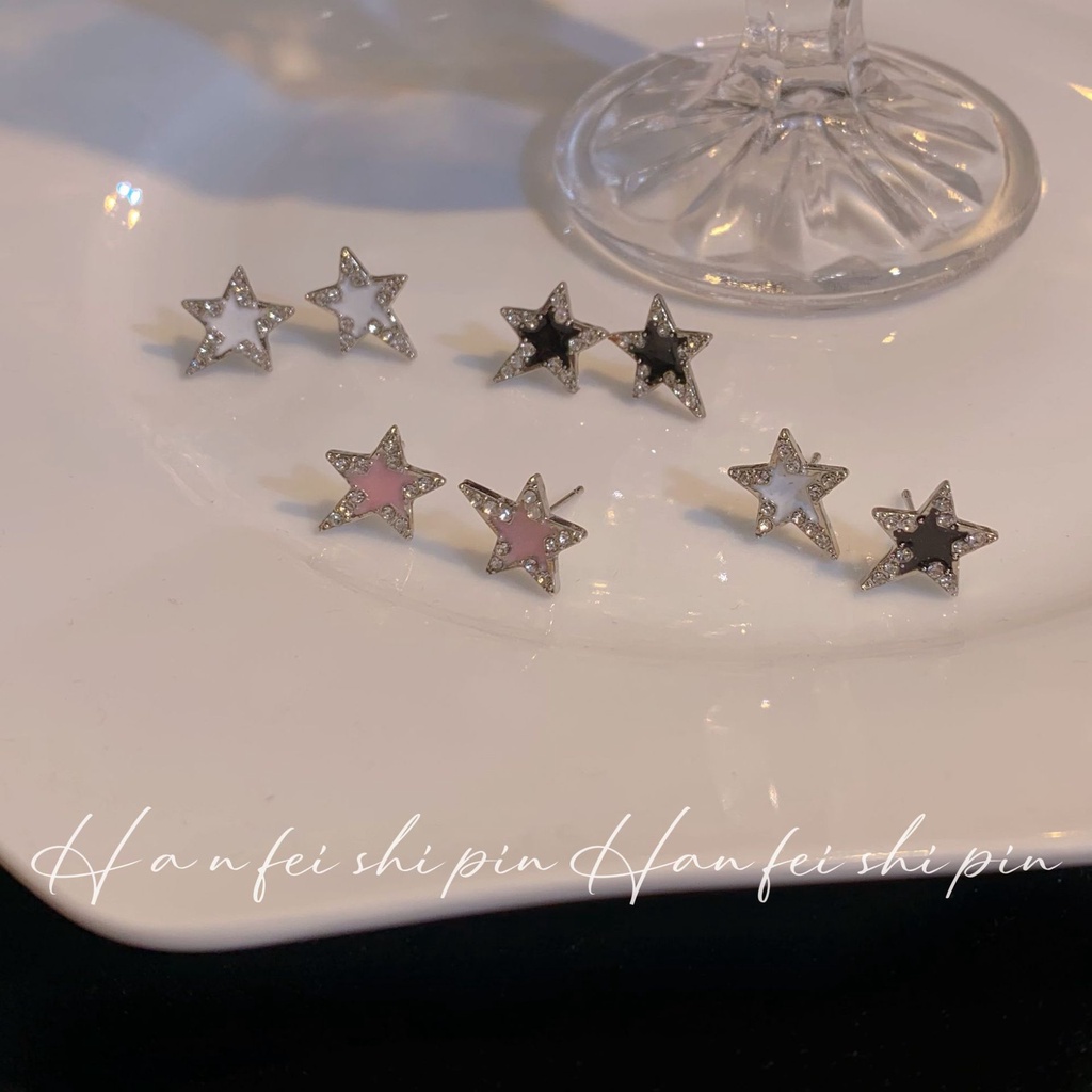 [Yunyuan] Khuyên Tai Dạng Kẹp Hình Ngôi Sao Mạ Bạc Đính Đá Sáng Bóng Đơn Giản Phong Cách Retro Nhật Hàn Ins Cho Nữ YK2