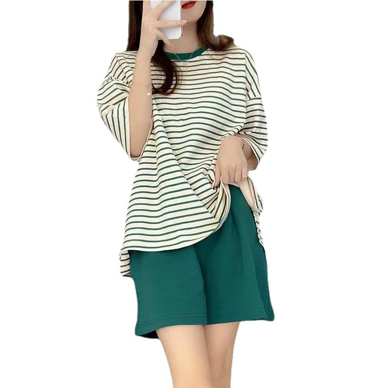 Váy Ngủ	Pyjama Bộ Đồ Ngủ Ngắn Tay Có Mút Đệm Ngực Họa Tiết Kẻ Sọc luyoo32