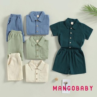 Bộ Quần Short Bé Trai MGG-Baby Kids, Áo Sơ Mi Đóng Nút Tay Ngắn Có Quần Short Eo Co Giãn
