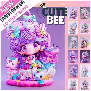Tranh đính đá 5D kèm khung kiểu mới size 30x22 cm - Họa tiết công chúa biển cả CUTE BEE để làm quà tặng, treo trang trí