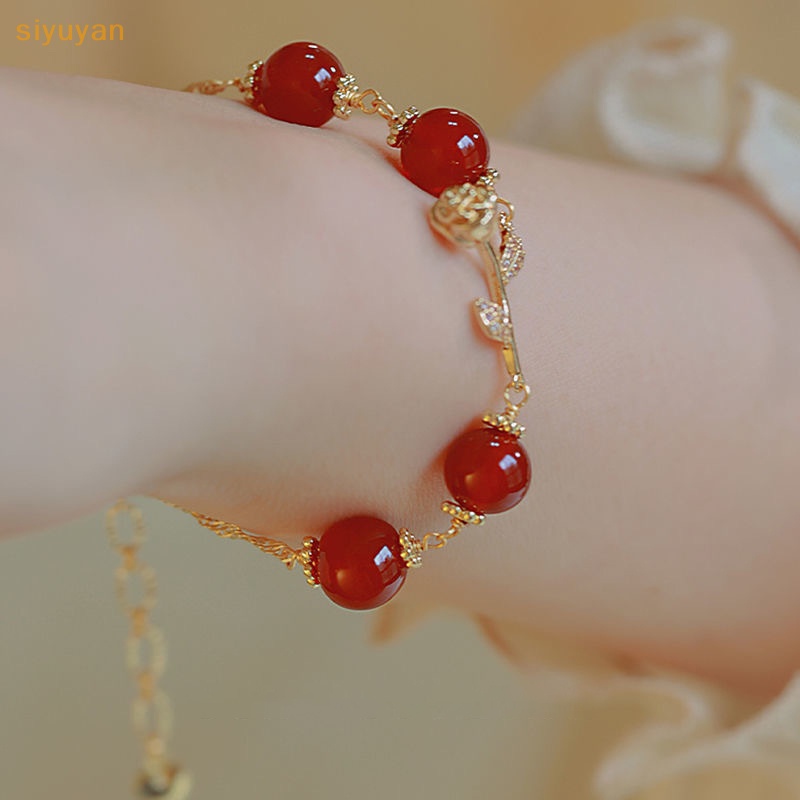 Vòng Tay Chuỗi Hạt Đính Hoa Hồng Màu Đỏ Phong Cách Hàn Quốc Lãng Mạn Cho Nữ
