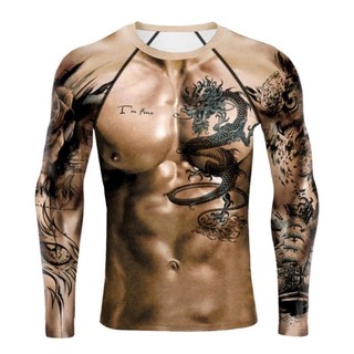 2022 3d man's long muscle shirt tops nude tattoo in ngực cơ bắp vui nhộn thể dục t long spring summer o-cổ bó sát 5xl