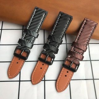 Dây Đeo Đồng Hồ Bằng Da Bò Họa Tiết Sợi Carbon Kích Thước 18mm 20mm 22mm 24mm Cho Nam Và Nữ