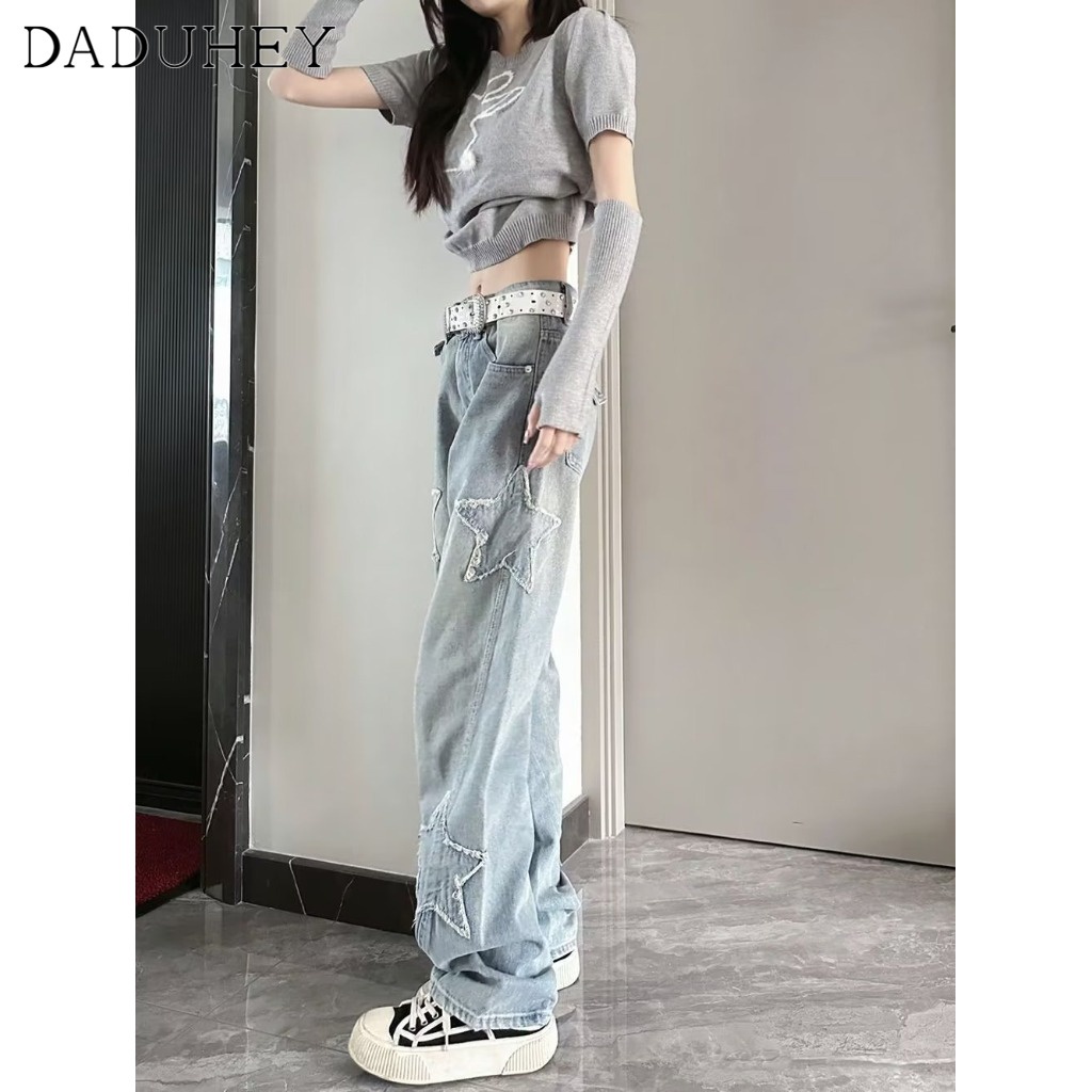 Ảnh DaDuHey New American Ins High Street Star Pattern Jeans High Waist Loose Wide Leg Pants Large Size Trousers 4
