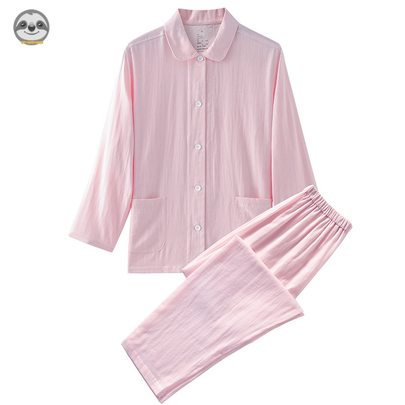 Bộ Đồ Ngủ Pijama Vải Gạc Hai Lớp Màu Trơn Phong Cách muji Nhật Bản Cho Cặp Đôi