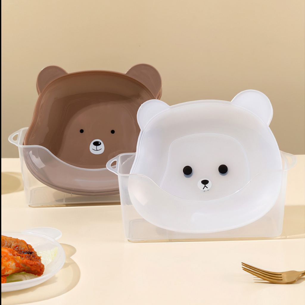 Đĩa Nhựa, Khay Đựng Đồ Ăn Vặt, Đĩa Decor Hình Gấu Hoạt Hình Để Bàn