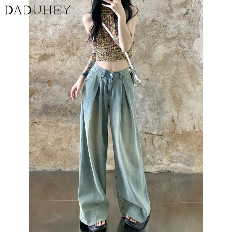 Ảnh Quần jean dài DADUHEY size lớn ống rộng cạp cao vải giặt thời trang retro đường phố cao cấp kiểu Mỹ 4