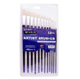 Cọ Vẽ Đầu Vuông Đai Bạc bộ 12 cây - COLORMATE