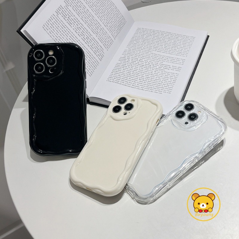 Vỏ sóng kem dễ thương cho Xiaomi 15 Pro 14T Pro CIvi 4 Pro Poco M6 4G M6 Plus C61 Redmi 14C 13 Note 14 Pro Plus Vỏ điện thoại Cặp đôi Ống kính mềm Chống sốc Vỏ trong suốt đơn giản