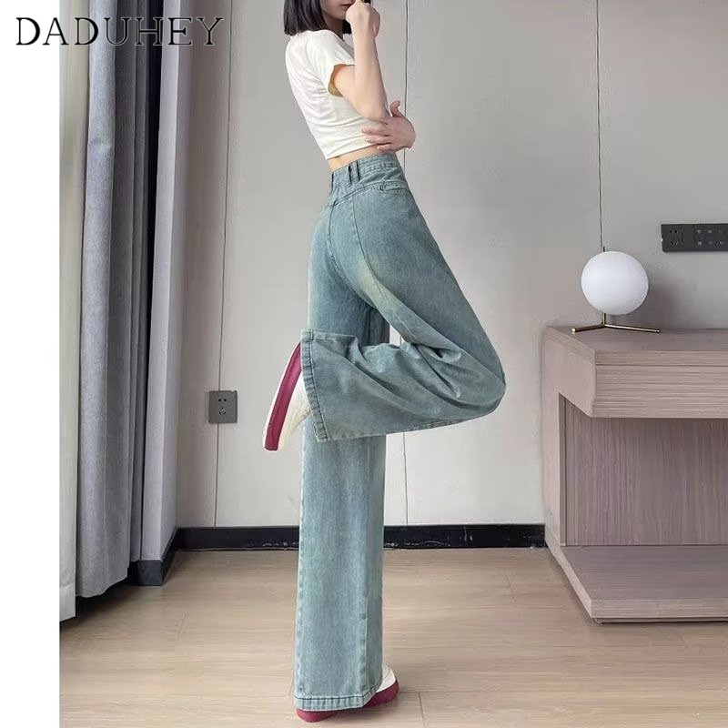 Ảnh Quần jean dài DADUHEY lưng cao ống rộng size lớn phong cách retro Mỹ đường phố mới 3