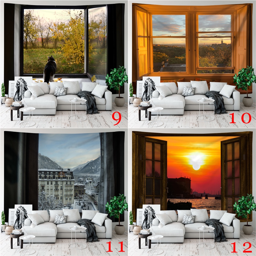 Phong cảnh qua cửa sổ tấm thảm treo tường có kẹp tấm thảm polyester phòng ngủ tấm thảm treo tường trang trí phòng quà tặng (có kẹp)