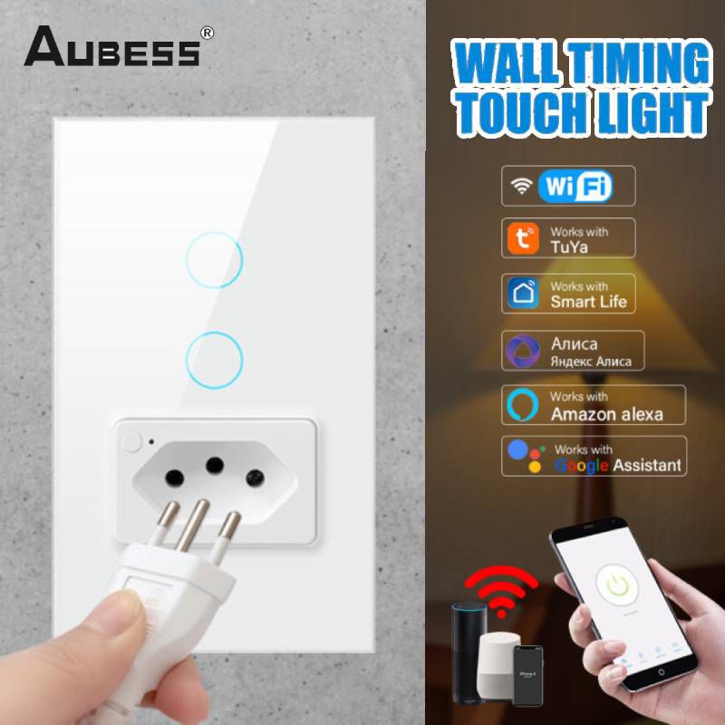 Aubess Tuya Ổ Cắm Công Tắc Wifi Công Tắc Đèn Thông Minh 3500 Nút Bảng Kính 16a 1/2 W
