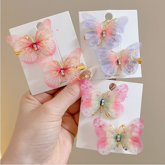 Bộ 2 Kẹp Tóc Hình Cánh Bướm Đính Đá Ba Chiều Cho Bé Gái,  Cặp/Kẹp Tóc Hình Bướm Phong Cách Hàn Quốc.