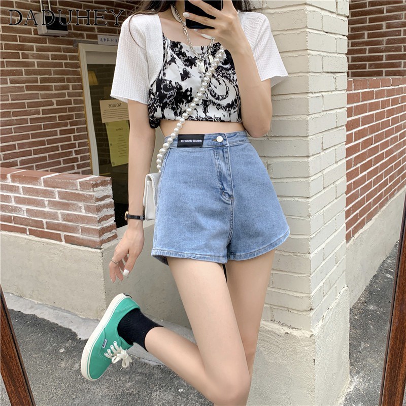 Ảnh Quần đùi DADUHEY denim lưng cao dáng chữ A co giãn phong cách Hàn Quốc size lớn thời trang mới dành cho nữ 3